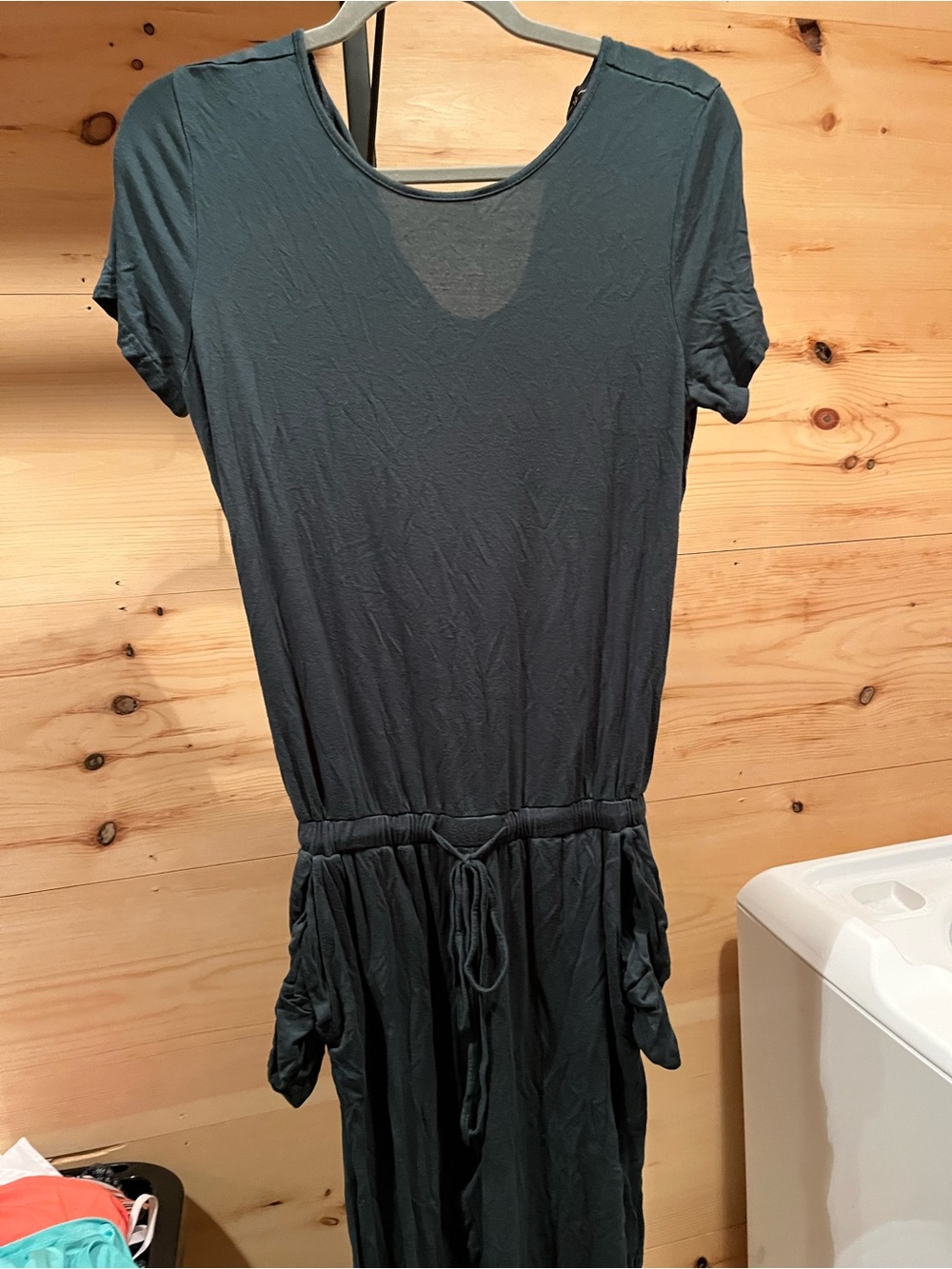 Women’s Short-Sleeve Drawstring Waist Jumpsuit – Dark Teal
